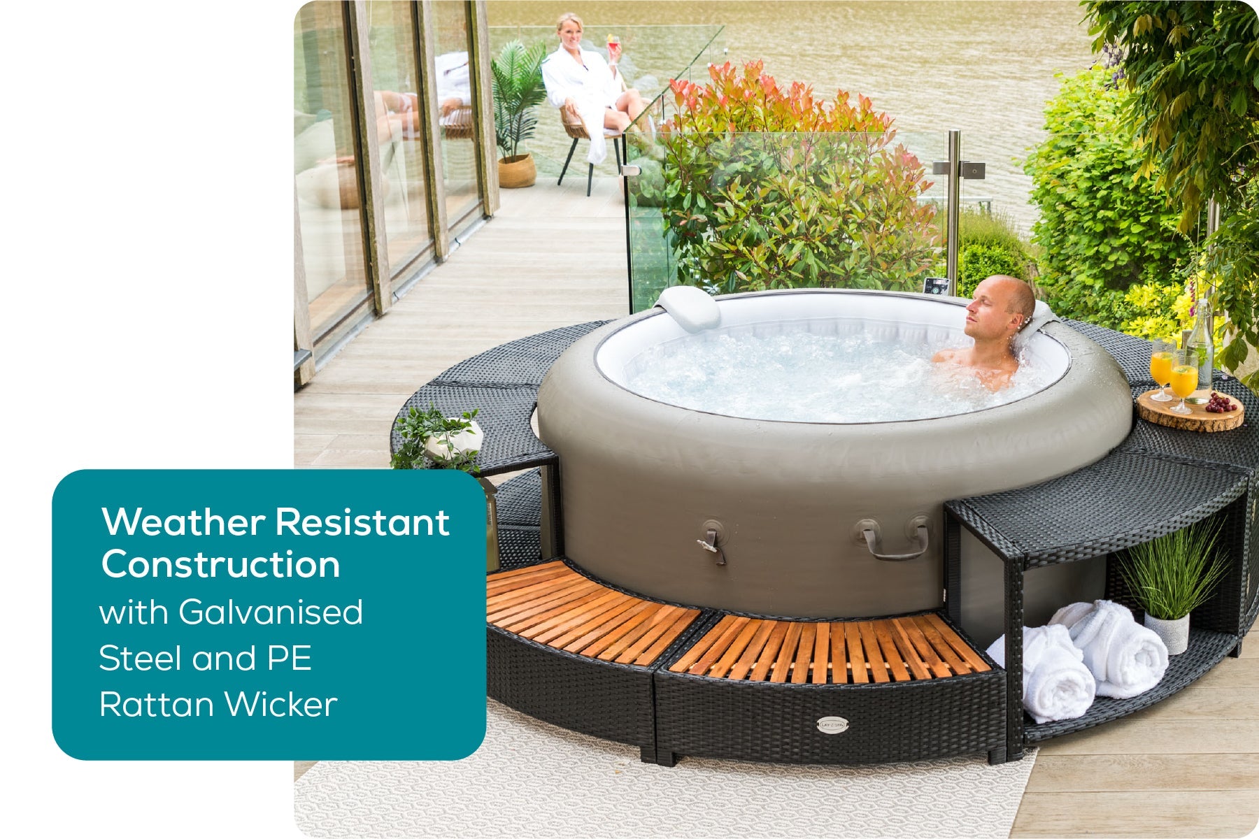 Round Rattan Hot Tub Surround 180cm Black