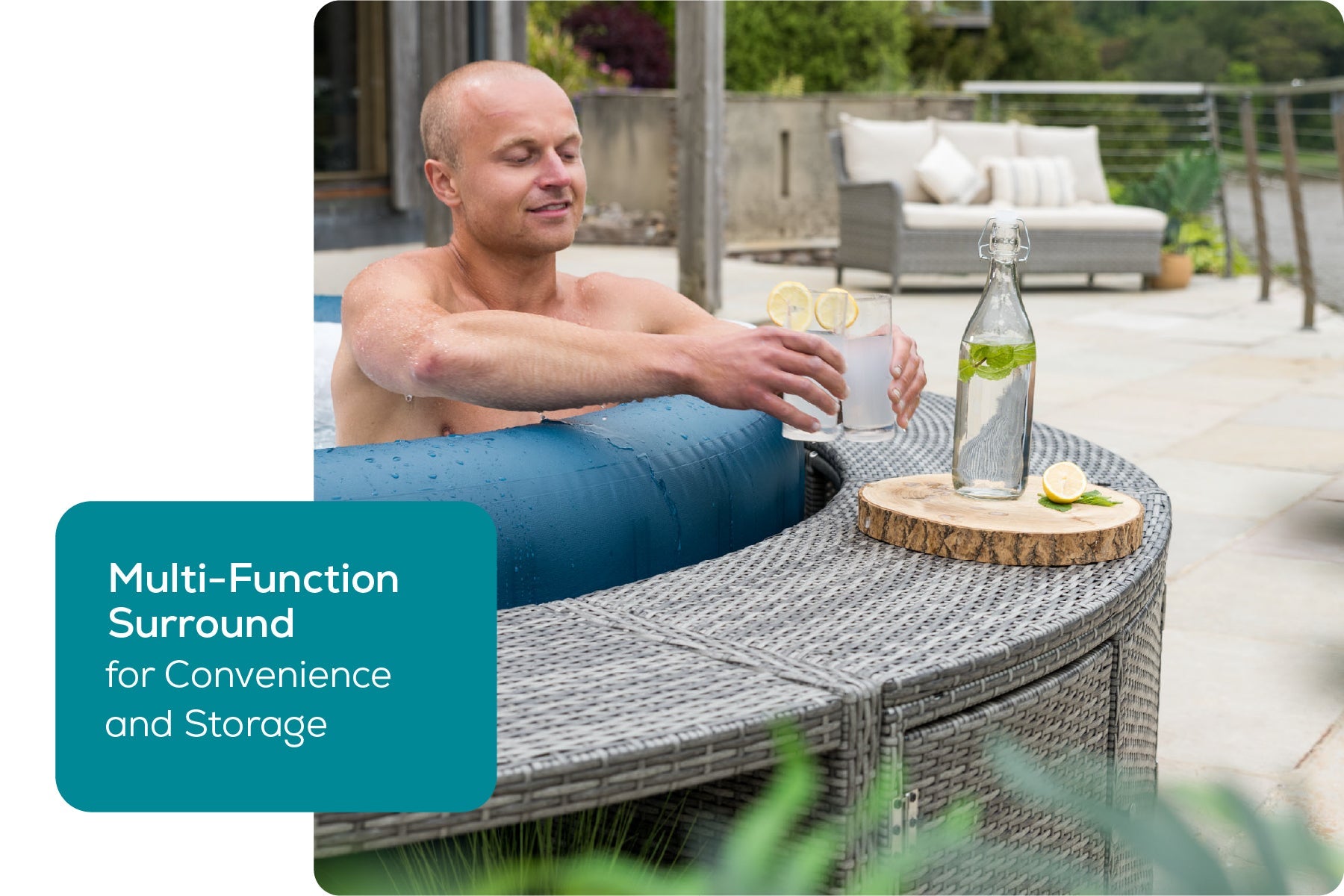 Round Rattan Hot Tub Surround 200cm Grey